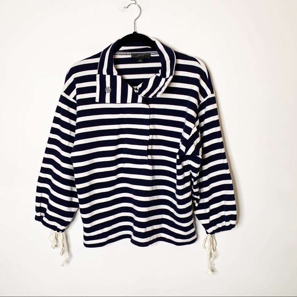 J. Crew Striped 3 Button Pullover w/ Pull Sleeves SZ S